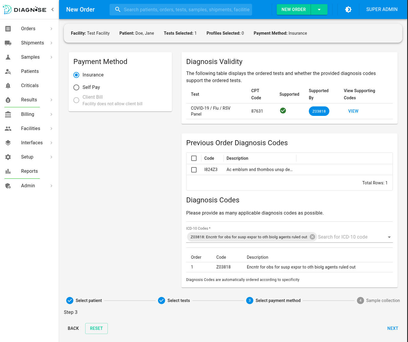 Flagged order in Diagnose