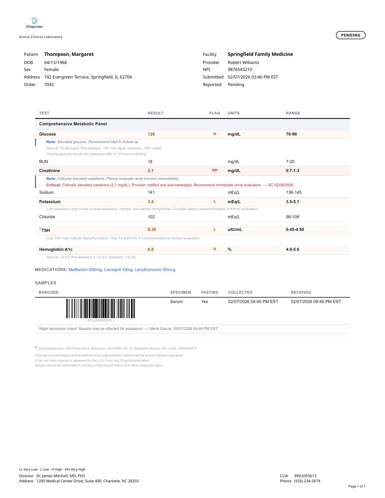 Blood patient report