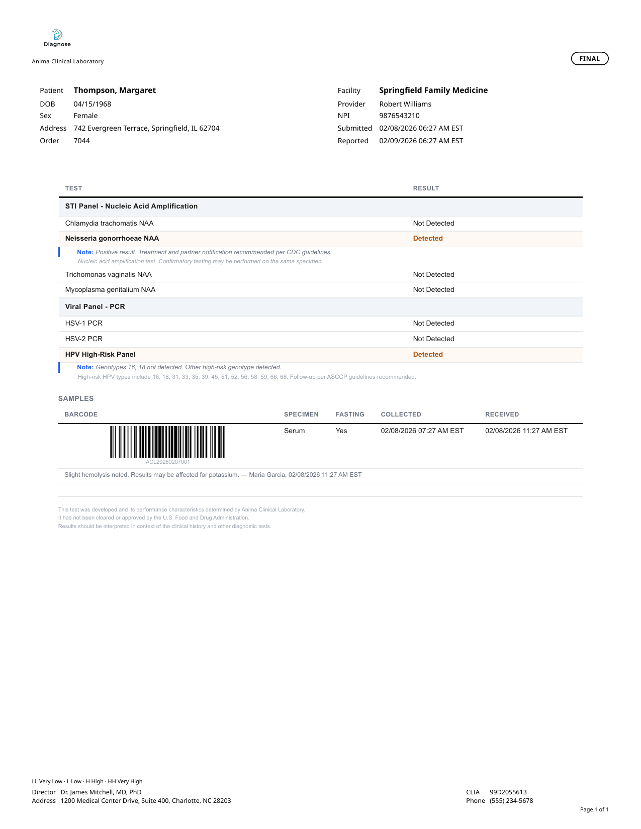 Molecular patient report